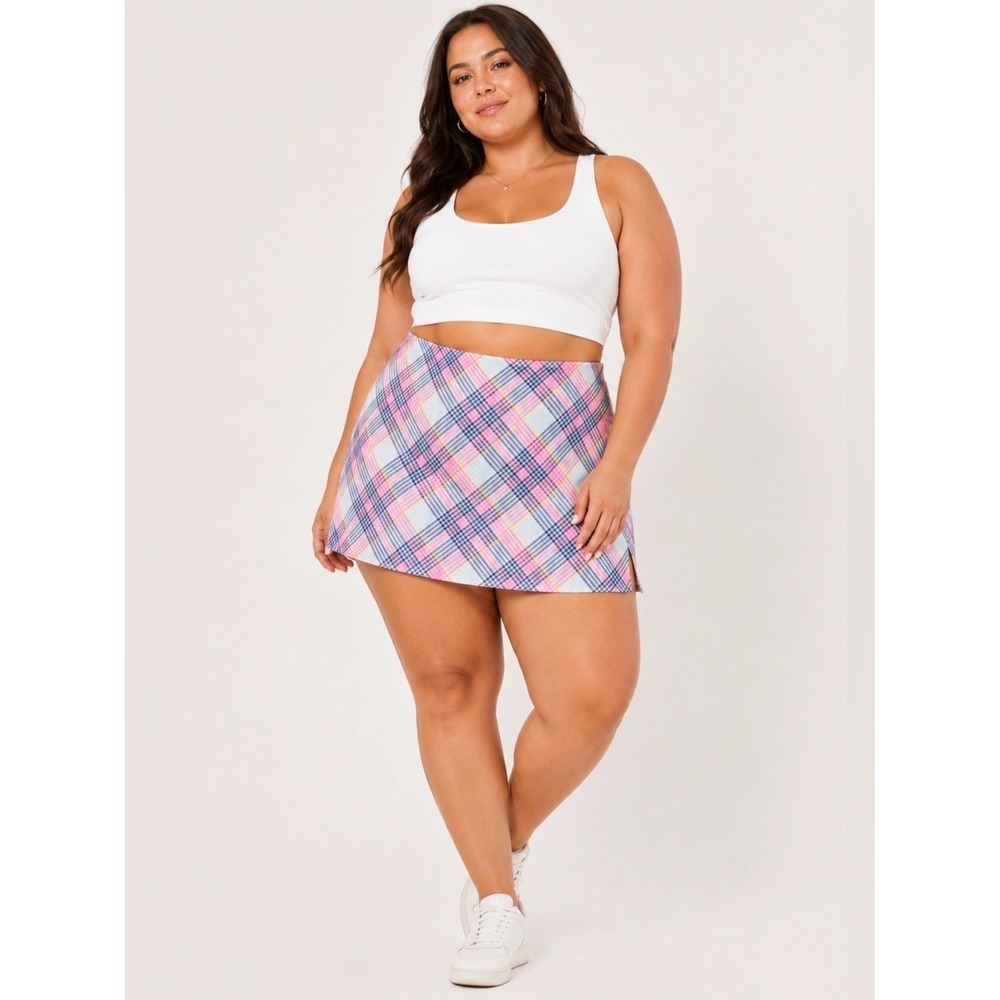 Lady Hagen Women's 16 Golf Skort Pink Blue Yellow Gingham Plaid Preppy‎ Golf